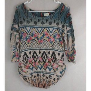 Lashes Women's Colorful Aztec Floral Shirt Size Small